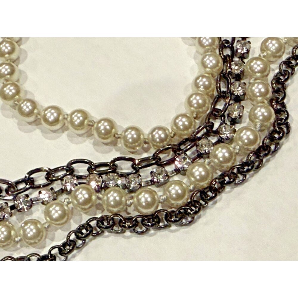 J. CREW FAUX PEARL BLACKENED JAPAN CHAIN RHINESTONE 5 STRAND 33" NECKLACE LN - Picture 4 of 5